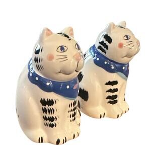 Vintage 1990s Set x 2 Coco Dowley Ceramic Kitty Cat Salt & Pepper Shakers